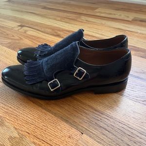 Henderson black monk strap, navy horse hair tassle loafer women’s size 38.5 , 8